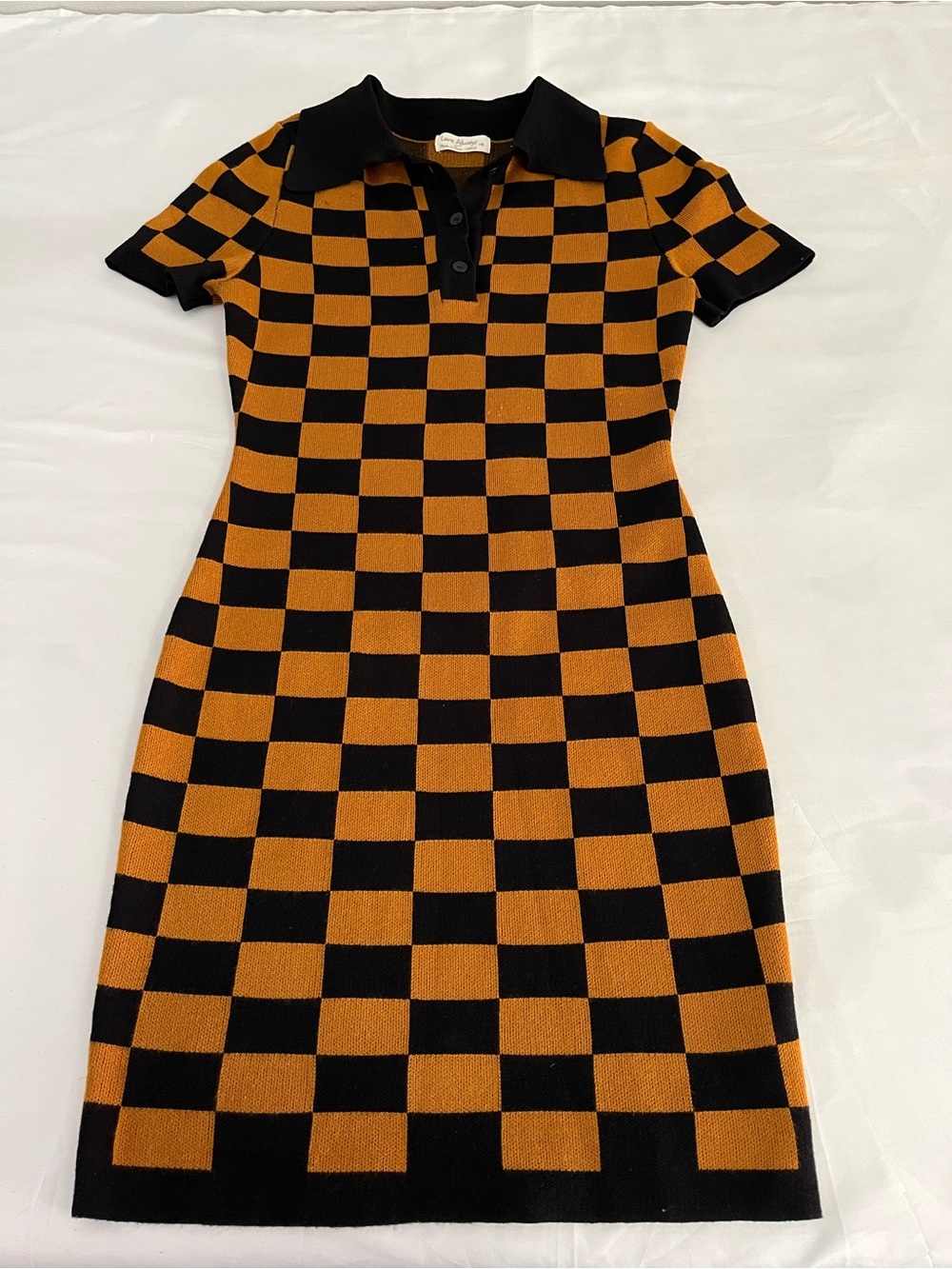 Love Always Orange & Black Checkered Knit Polo Dress Size Large